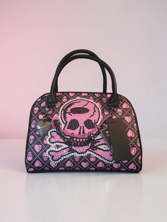 Ed Hardy Handbags - ED HARDY SM Pink Skull & Crossbones Satchel Handbag